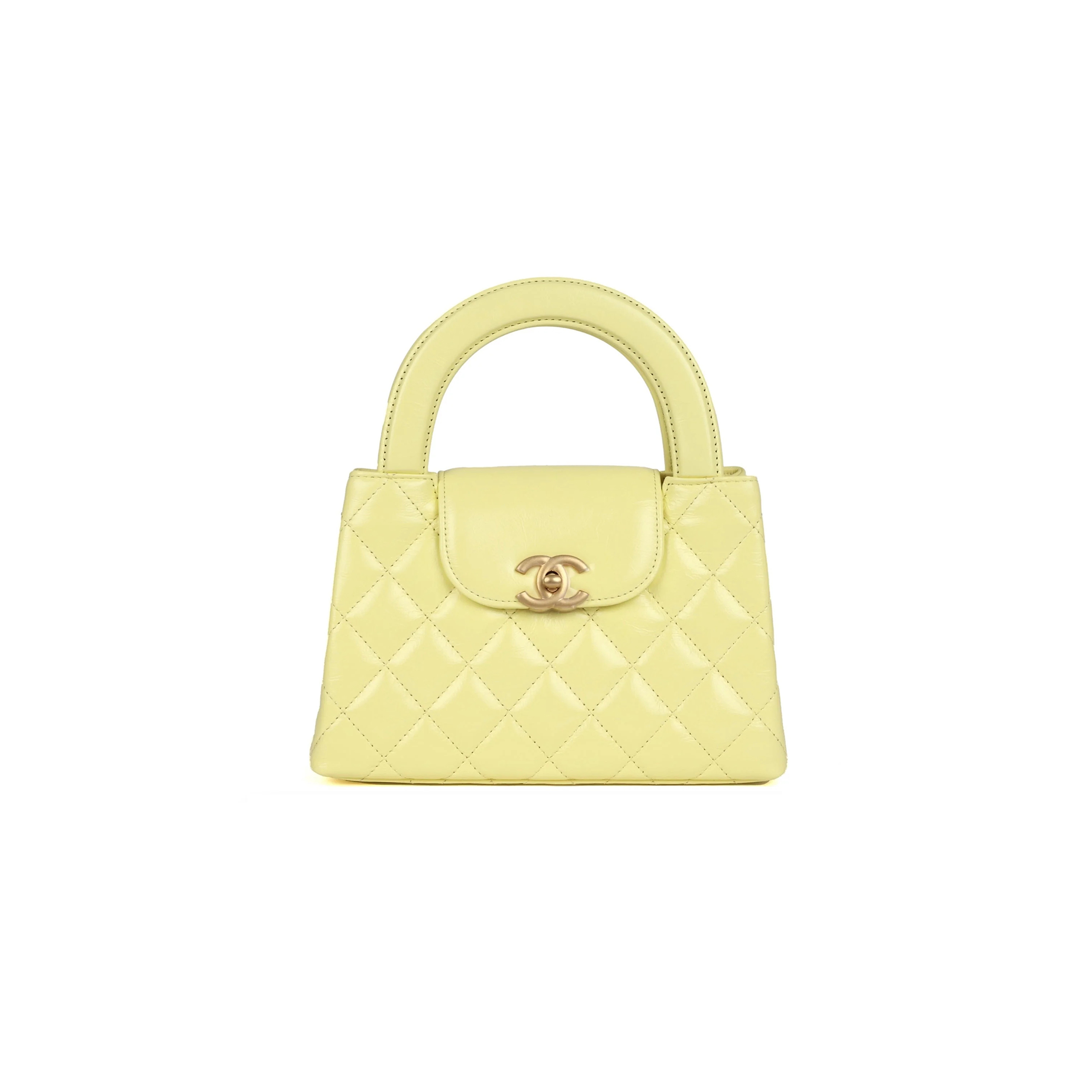 CHANEL MASTER KELLY YELLOW SHINY AGED CALFSKIN BRUSHED GOLD HARDWARE AS4416 (19*13*7cm)